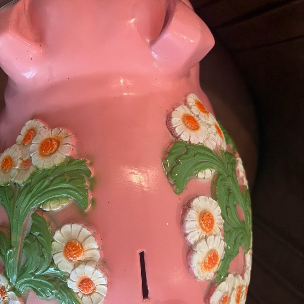 Large Vintage Piggy Bank 1970s Universal Statuary Co Collectable Floral - Picture 5 of 9